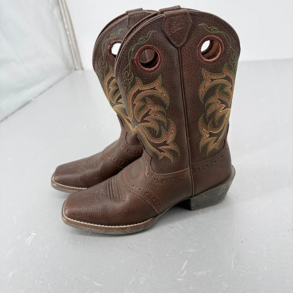 Justin Boots 2523JR Kids Brown Leather Western Cowboy Boots Square Toe Size 2D